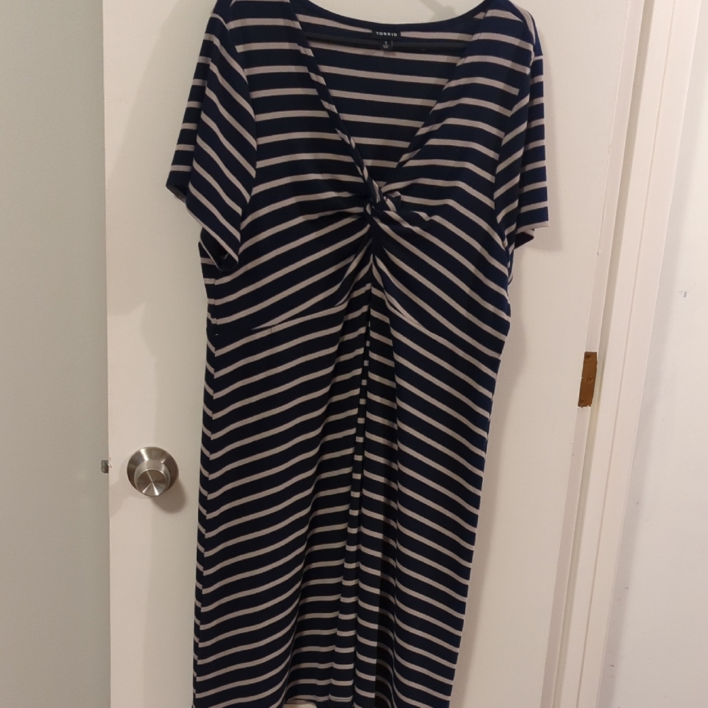 Navy and Tan Striped Dress